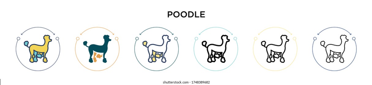 Poodle icon in filled, thin line, outline and stroke style. Vector illustration of two colored and black poodle vector icons designs can be used for mobile, ui, web