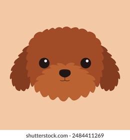 Pudel Maltipoo brauner Hund Welpe. Nette Cartoon Kawaii lustige Tier Baby Tier Charakter. Symbol für rundes Gesicht Liebe Grußkarte. Aufkleberdruck. Einen schönen Valentinstag. Flaches Design. Beiger Hintergrund. Vektorgrafik