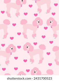 Poodle pattern on with hearts on light pink background.