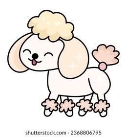 Poodle puppy in kawaii style - hand drawn vector illustration. Flat color design.
