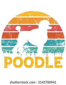 Poodle Retro Vintage Sunset T-shirt Design template, Poodle on Board, Car Window Sticker, POD, cover, Isolated white background, White Dog Silhouette Gift for Poodle Lover