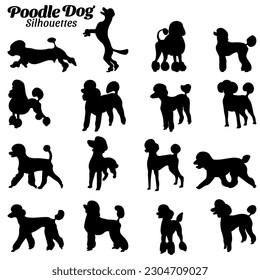 Poodle silhouettes vector illustration set.