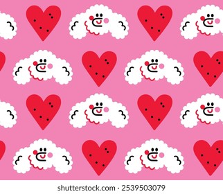 Poodles and hearts vector seamless pattern, dogs puppies background