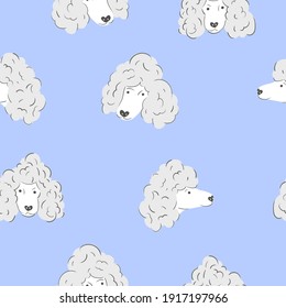 Poodles Seamless Pattern On a blue background for design. Vector Illustration