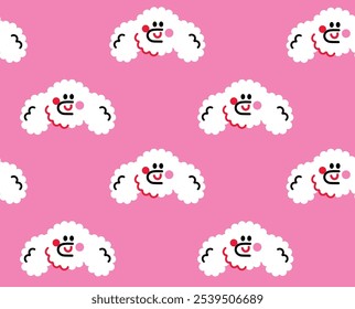 Poodles vector seamless pattern, hand drawn print design, pink background with dogs