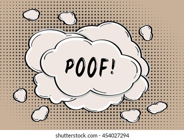 POOF bubble in retro comic style on brown background