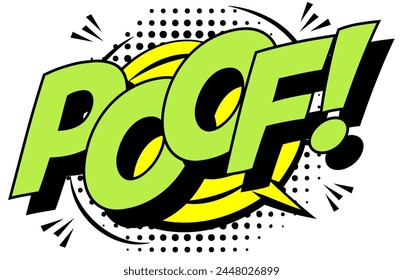 Poof depicted in bold colors pop art style