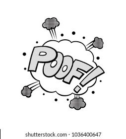 Poof, word in speech bubble patch badge. Comic book style vector sticker, pin, patch in cartoon 80s-90s comic style