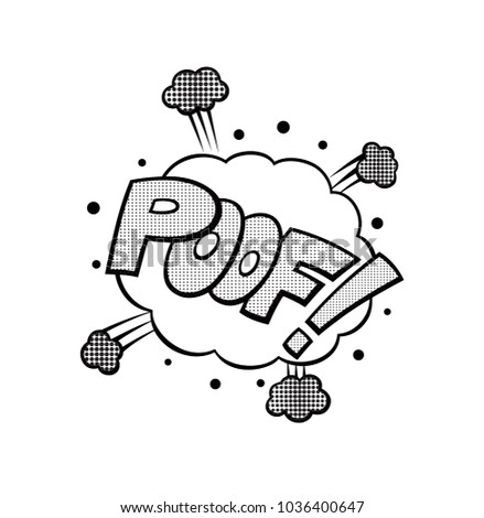 Poof, word in speech bubble patch badge. Comic book style vector sticker, pin, patch in cartoon 80s-90s comic style