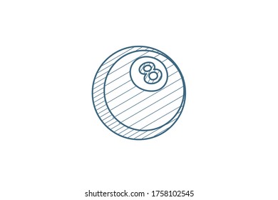 Pool 8 ball, Billiard symbol isometric icon. 3d vector illustration. Isolated line art technical drawing. Editable stroke