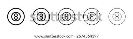 Pool 8 ball icon logo in stroke lines collection