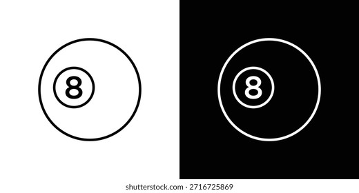 Pool 8 ball icons black and white vector, line icon set.