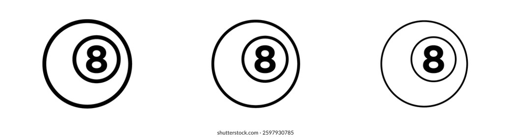 Pool 8 ball thin line vector icon set.