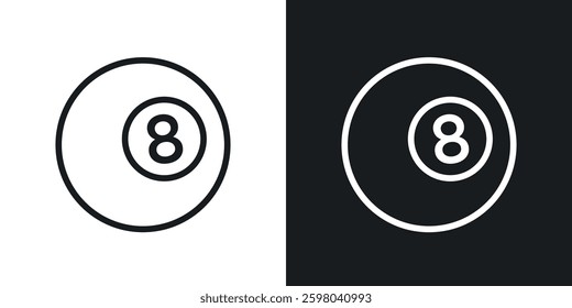 Pool 8 ball vector icon set in black and white color.