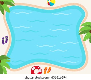 Pool Background in Vector Format with Palm Trees, Flip Flops and Ball