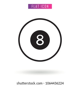 Pool Ball . Billiard, Outline Vector Icon in flat style, on white background, isolated, illustration for applications and web templates.