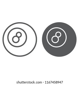 Pool ball line and glyph icon, game and sport, ball sign, vector graphics, a linear pattern on a white background, eps 10.