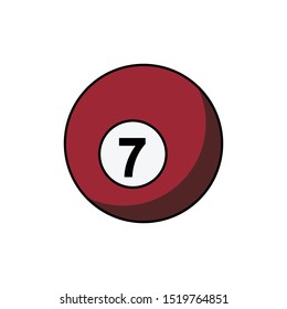 Pool ball number 7 icon isolated on white background. Billiard ball symbol modern, simple, vector, icon for website design, mobile app, ui. Vector Illustration