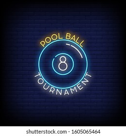 Pool Ball Tournament Neon Signs Style Text Vector