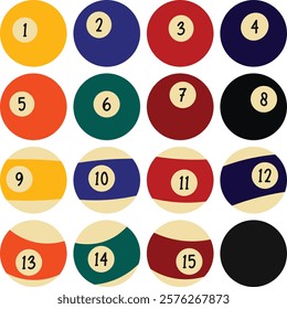 Pool Balls Set 1-15, Billiard balls on white background, pool balls, snooker balls Silhouette