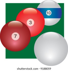 Pool balls vector with three balls and a cue ball