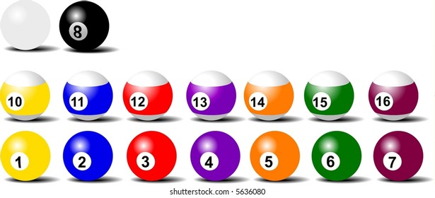 Pool balls_Complete set over white background