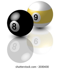 Pool balls_Eight and nine ball with reflex over white background