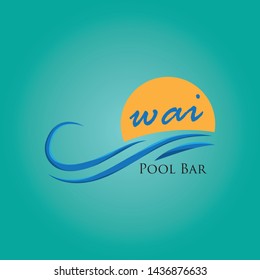 pool bar logo vector image waves and sun 