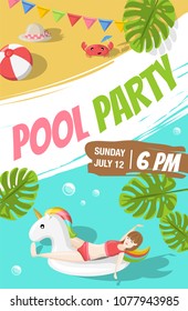 Pool beach party flyer poster template