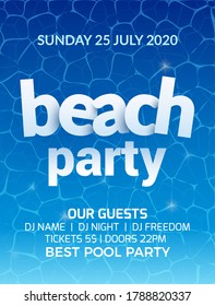 Pool beach summer party invitation banner flyer design. Water Beach party template poster