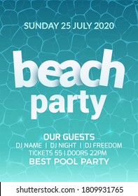 Pool Beach Summer Party Invitation Banner Flyer Design. Water Beach Party Template Poster