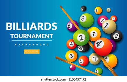 Pool billiards tournament announcement poster template . Vector design for billiards team championship for carrom sport game players vector illustration.