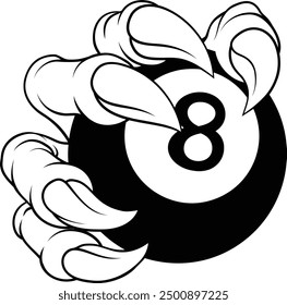 A pool black eight ball claw sports illustration of an eagle or animal monster hand holding ball