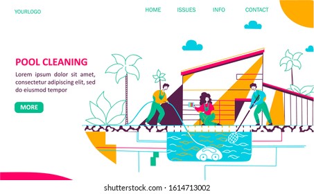 Pool cleaning landing page flat vector template