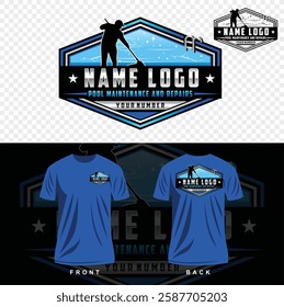 Pool cleaning logo design template. Pool service maintenance and cleaning logo design. Pool man character