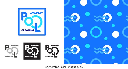 Pool cleaning. Logo or emblem. Seamless background 