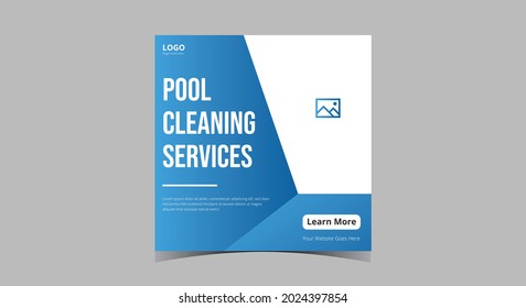Pool cleaning service social media post. Keep your pool clean service social media post template