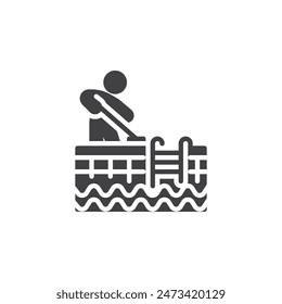 Pool Cleaning service vector icon. filled flat sign for mobile concept and web design. Person cleaning a pool glyph icon. Symbol, logo illustration. Vector graphics