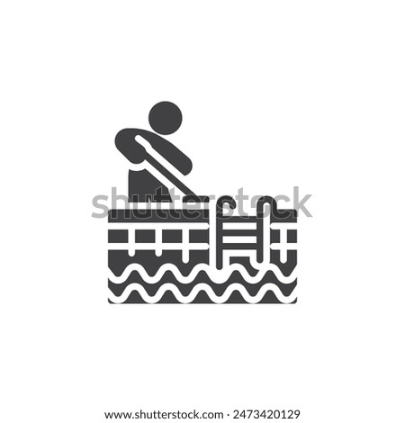 Pool Cleaning service vector icon. filled flat sign for mobile concept and web design. Person cleaning a pool glyph icon. Symbol, logo illustration. Vector graphics