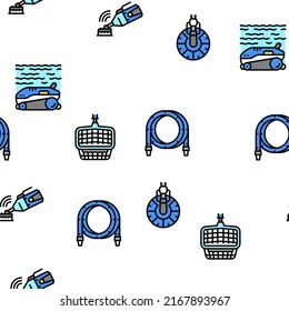 Pool Cleaning Service Vector Seamless Pattern Thin Line Illustration