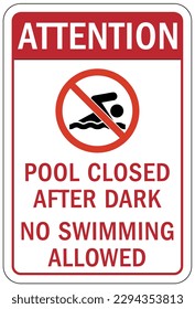 Pool closed sign and labels