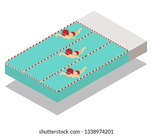 Pool concept banner. Isometric banner of pool vector concept for web, giftcard and postcard