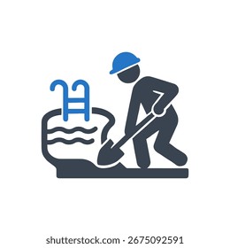 Icono de construcción de piscina aislado sobre fondo blanco 
