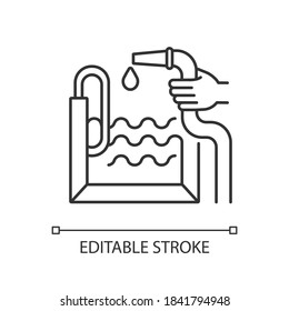 Pool Construction Linear Icon. Outdoor Recreational Facilities. Home Improvements. Swimming Pool. Thin Line Customizable Illustration. Contour Symbol. Vector Isolated Outline Drawing. Editable Stroke