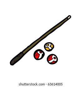 pool cue and balls cartoon