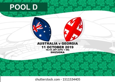 Pool D, Australia vs Georgia, Rugby match 2019, sakura pattern and stadium background Vector illustration.