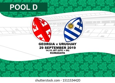 Pool D, Georgia vs Uruguay, Rugby match 2019, sakura pattern and stadium background Vector illustration.