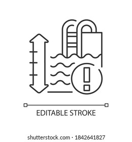 Pool depth linear icon. Aqua park recreation rule, safe swimming conditions thin line customizable illustration. Contour symbol. Summer recreation. Vector isolated outline drawing. Editable stroke