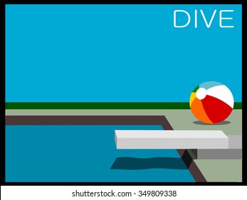 pool design with beach ball and diving board