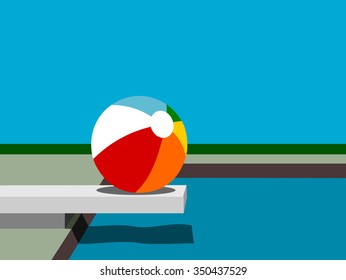 pool design with beach ball and diving board
